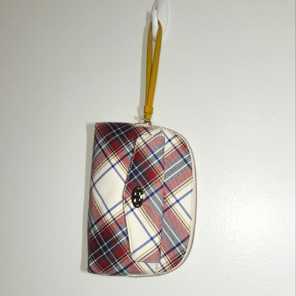 New Talbots Tartan Plaid Real and Vegan Leather Wristlet Purse - Picture 3 of 10